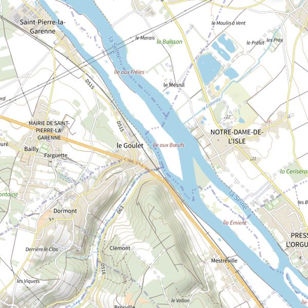 Plan cartographique de Saint Pierre la Garenne - chemin de halage de la Garenne