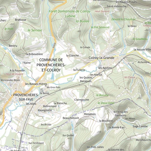 Plan cartographique de Secteur de pêche de Provenchères-et-Colroy