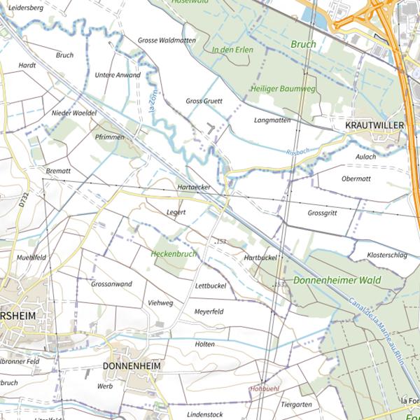 Plan cartographique de Secteur de pêche de Wingersheim les Quatre Bans