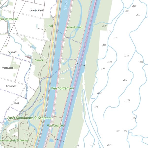 Plan cartographique de Seuil sur le Rhin court-circuité
