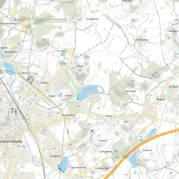 Plan cartographique de Souterraine Étang du Cheix