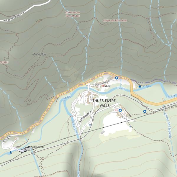 Plan cartographique de Thues entre Valls