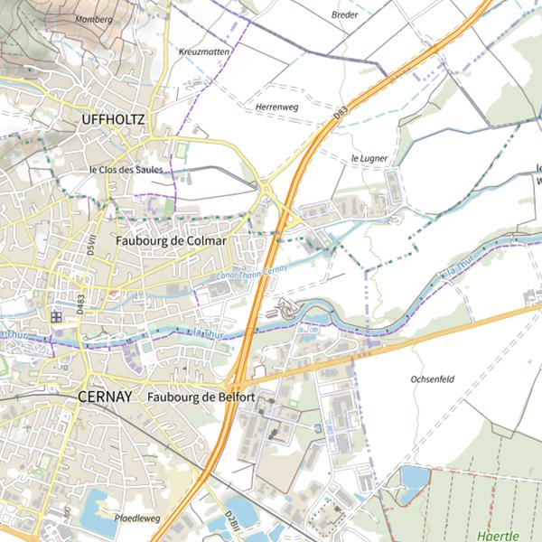 Plan cartographique de Thur diffluence