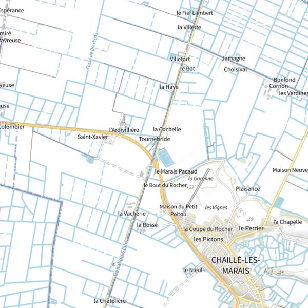 Plan cartographique de Tournebride, Canal du Clain, Chaillé-les-Marais