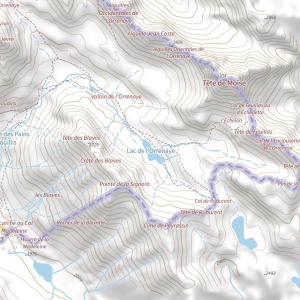Plan cartographique de Val-d'Oronaye Lac de l'Orrenaye