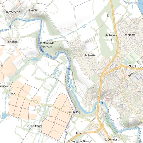 Plan cartographique de Vers le Moulin Graveau, La Boulogne, Rochevière