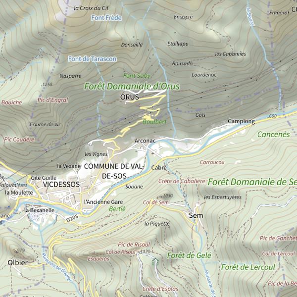 Plan cartographique de Vicdessos à Val de Sos