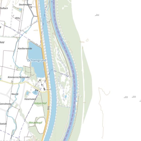 Plan cartographique de Vieux Rhin Pêche de nuit