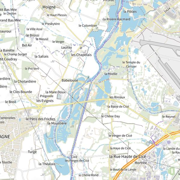 Plan cartographique de Zone de pêche accessible aux PMR sur la Vilaine à Chavagne