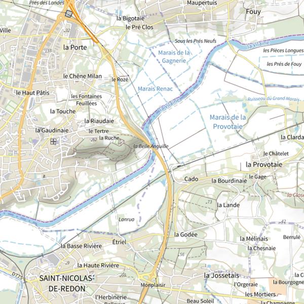 Plan cartographique de Zone de pêche accessible aux PMR sur la Vilaine à Redon