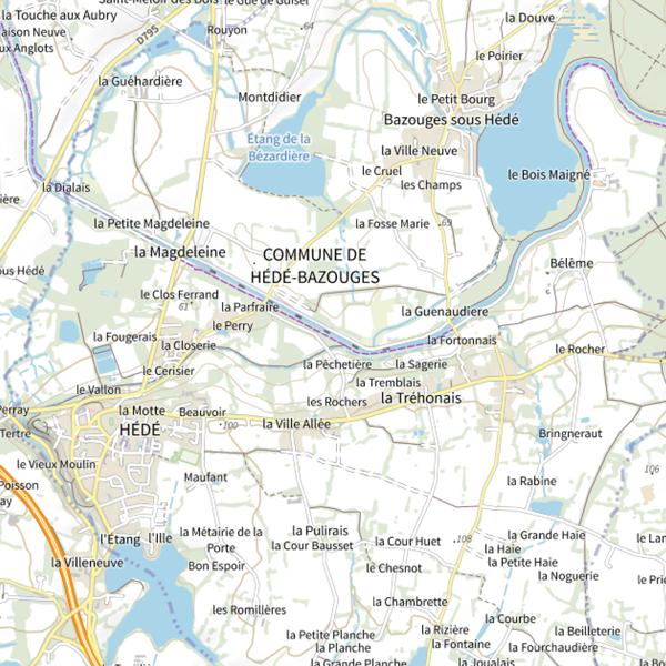 Plan cartographique de Zone de pêche accessible aux PMR sur le canal d'Ille-et-Rance à Hédé-Bazouges