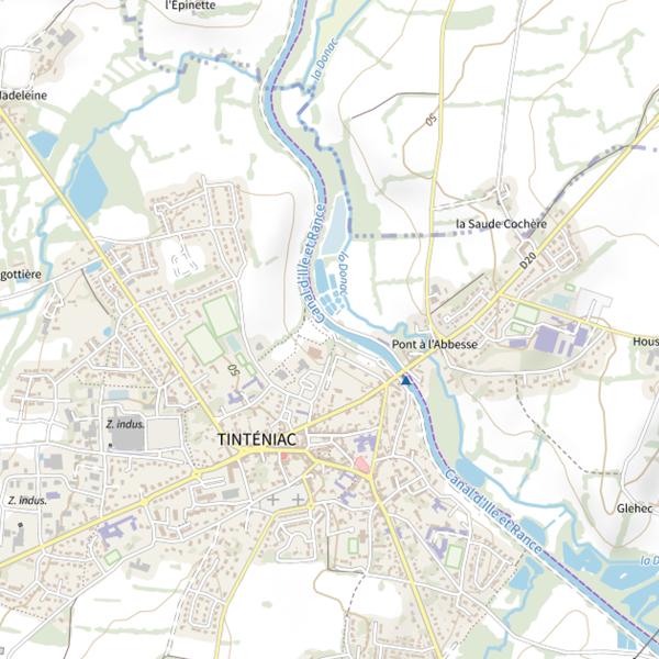 Plan cartographique de Zone de pêche accessible aux PMR sur le canal d'Ille-et-Rance à Tinténiac