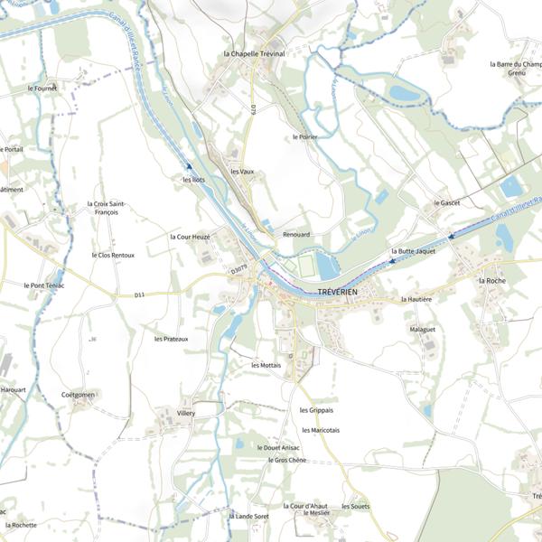 Plan cartographique de Zone de pêche accessible aux PMR sur le canal d'Ille-et-Rance à Trévérien