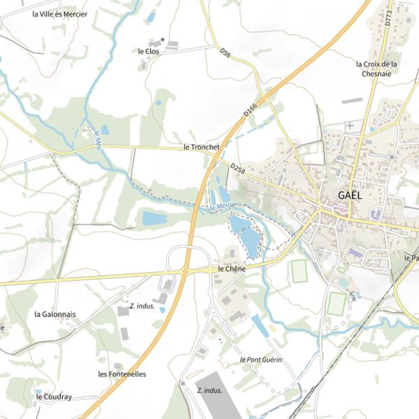 Plan cartographique de Zone de pêche accessible aux PMR sur le Meu à Gaël