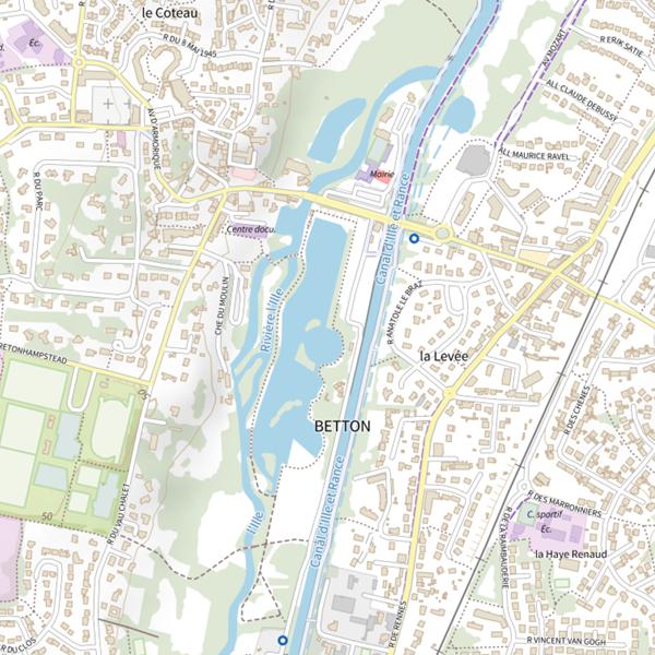 Plan cartographique de Zone de pêche accessible aux PMR sur l'étang de Betton