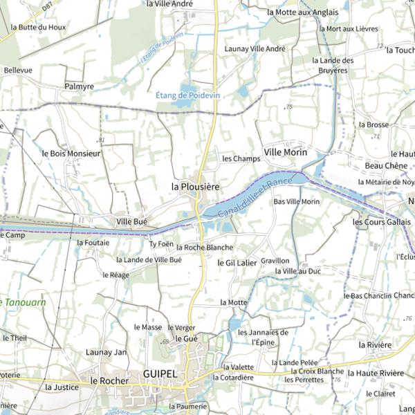 Plan cartographique de Zone de pêche accessible aux PMR sur l'étang de la Plousière à Guipel